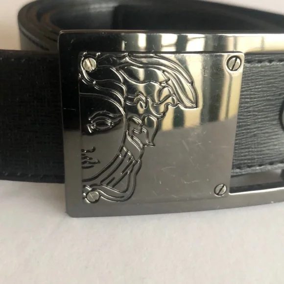 Versace Black Leather Medusa Head Buckle Belt Sz 38 - Picture 2 of 9